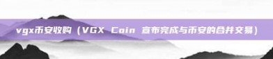 vgx币安收购（VGX Coin 宣布完成与币安的合并交易）