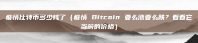 疫情比特币多少钱了（疫情 Bitcoin 要么涨要么跌？看看它当前的价格）