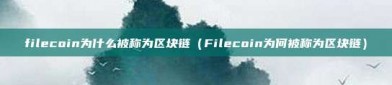 filecoin为什么被称为区块链（Filecoin为何被称为区块链）