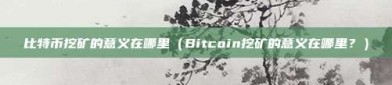 比特币挖矿的意义在哪里（Bitcoin挖矿的意义在哪里？）