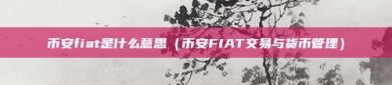 币安fiat是什么意思（币安FIAT交易与货币管理）