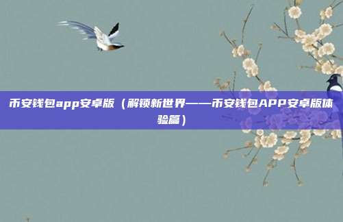 币安钱包app安卓版（解锁新世界——币安钱包APP安卓版体验篇）