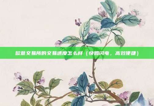 欧意交易所的交易速度怎么样（快如闪电，高效便捷）