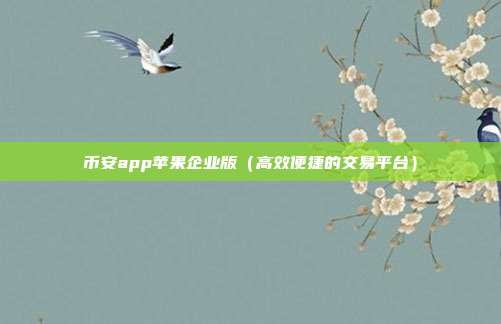 币安app苹果企业版（高效便捷的交易平台）