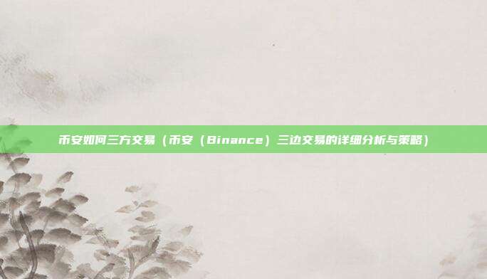 币安如何三方交易（币安（Binance）三边交易的详细分析与策略）