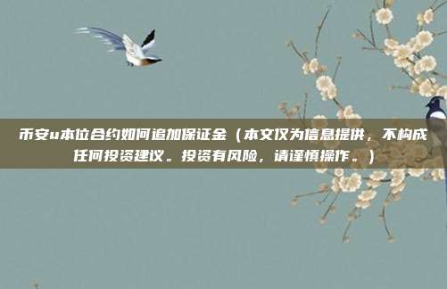 币安u本位合约如何追加保证金（本文仅为信息提供，不构成任何投资建议。投资有风险，请谨慎操作。）